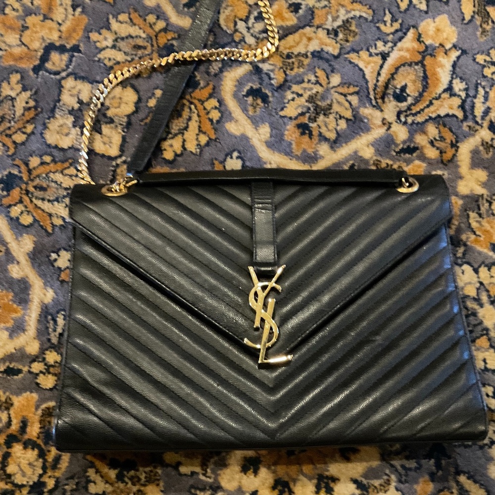 YSL Monogram Large Matelasse Envelope Bag w gold